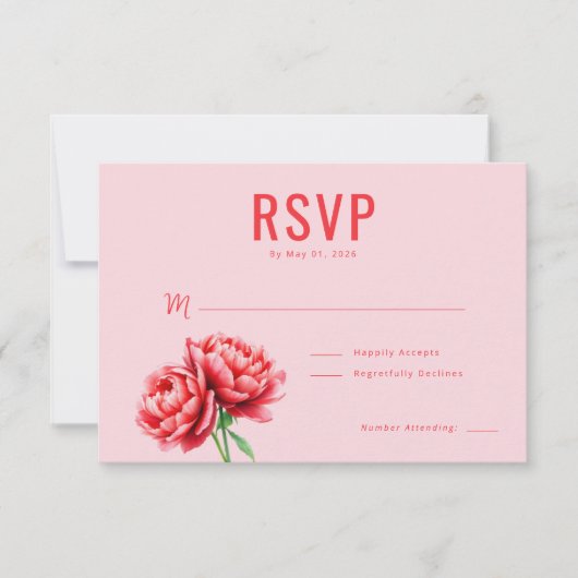 Romantische Roze Bloem RSVP Kaartje (Voorkant)