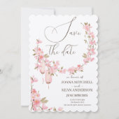 Romantische roze bloem save the date kaart (Voorkant)