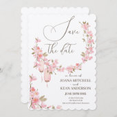 Romantische roze bloem save the date kaart (Voorkant / Achterkant)