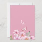 Romantische Roze Bloem Vlinder Bruiloft Kaart (Achterkant)