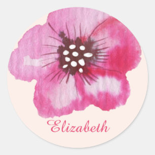 Romantische Roze Bloem Waterverf Ronde Sticker