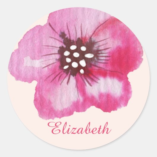 Romantische Roze Bloem Waterverf  Ronde Sticker (Voorkant)
