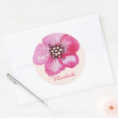 Romantische Roze Bloem Waterverf  Ronde Sticker (Envelop)