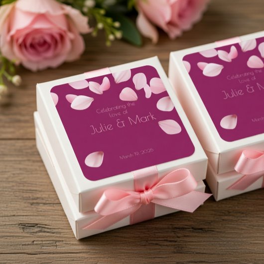 Romantische Roze Bloemblaadjes Bruiloft Vierkante Sticker