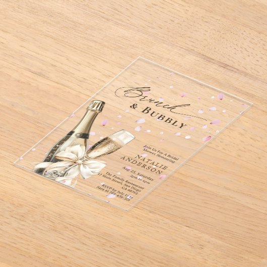 Romantische roze bloemblaadjes Bubbly Bruch Vrijge Acryl Uitnodigingen (Laagn)