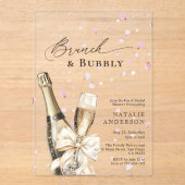 Romantische roze bloemblaadjes Bubbly Bruch Vrijge Acryl Uitnodigingen (Voorkant)