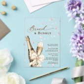 Romantische roze bloemblaadjes Bubbly Bruch Vrijge Acryl Uitnodigingen (Insitu (Huwelijk))