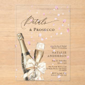 Romantische roze bloemblaadjes Prosecco Bow Vrijge Acryl Uitnodigingen (Voorkant)