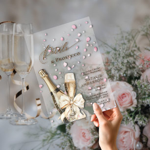 Romantische Roze Bloemblaadjes Prosecco Strik Brui Acryl Uitnodigingen