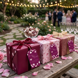 Romantische Roze Bloemblaadjes Sla de Datum Op Tro Cadeaulabel