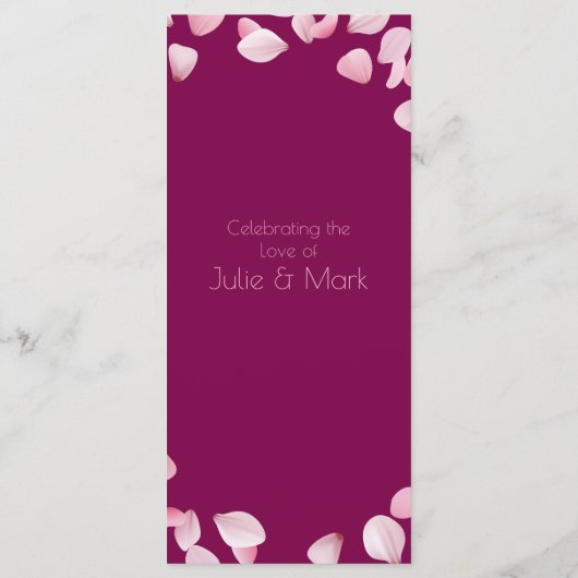 Romantische Roze Bloemblaadjes Trouwmenu Menu (Achterkant)