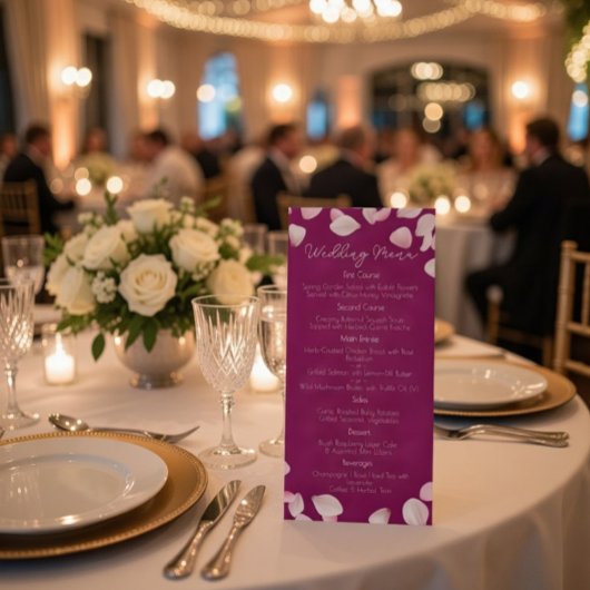 Romantische Roze Bloemblaadjes Trouwmenu Menu