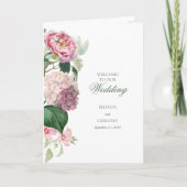 Romantische Roze Bloemen Bruiloft Orde van Service Programma (Voorkant)