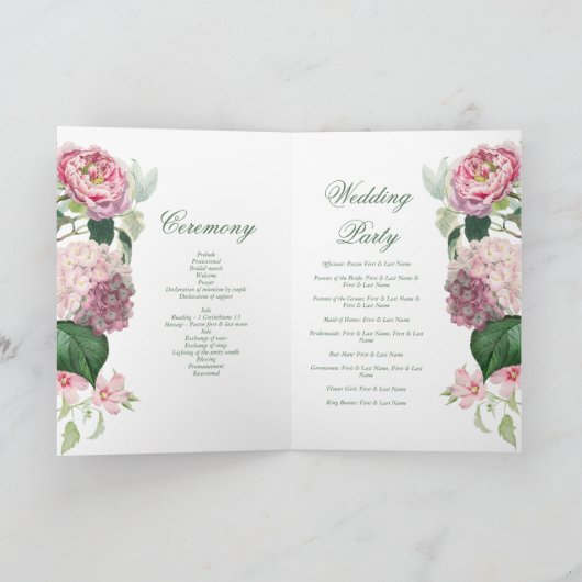 Romantische Roze Bloemen Bruiloft Orde van Service Programma (Binnen)