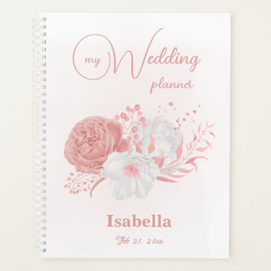 romantische roze bloemen bruiloft planner (Voorkant)