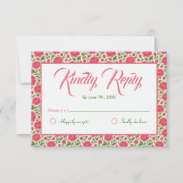 Romantische roze bloemen bruiloft RSVP kaartje