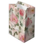 Romantische Roze Bloemen Bruiloftsdouche Medium Cadeauzakje (Achterkant Gekanteld)