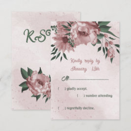 romantische roze bloemen en groene bladeren bruilo RSVP kaartje