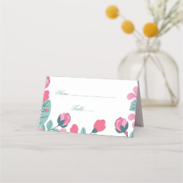 Romantische roze bloemen en groene bladeren plaatskaartje