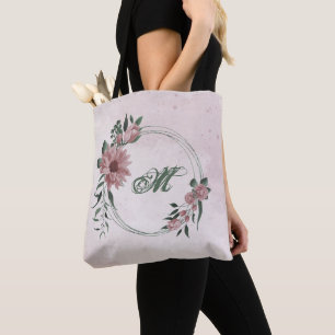 Romantische roze bloemen en groene bladeren tote bag