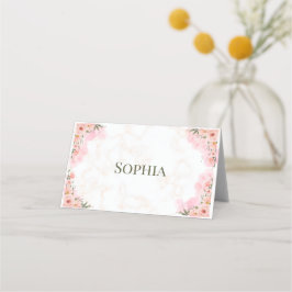 Romantische roze bloemen gevouwen plaats kaart plaatskaartje