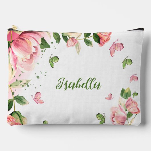 Romantische roze bloemen groen etui (Voorkant)