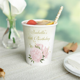 romantische roze bloemen groen papieren bekers