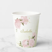 Romantische roze bloemen groen papieren bekers (Achterkant)