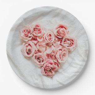 Romantische roze bloemen hart papieren borden bordje