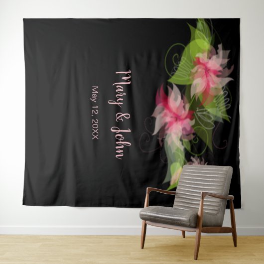 Romantische Roze Bloemen Huwelijk Achtergrond Wandkleed (In Situ (horizontaal))