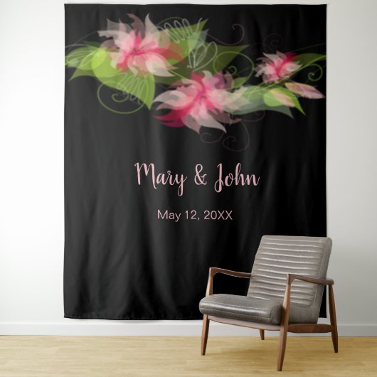 Romantische Roze Bloemen Huwelijk Achtergrond Wandkleed (In situ)