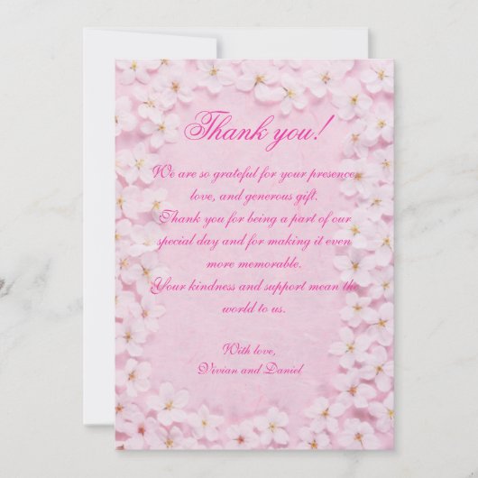 Romantische Roze Bloemen Huwelijk Dank u kaart (Voorkant)