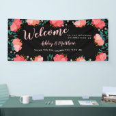 Romantische Roze Bloemen Huwelijk Welkom Spandoek (Beurs)