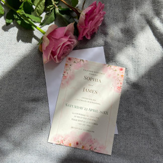 Romantische Roze Bloemen Huwelijksuitnodiging Kaart