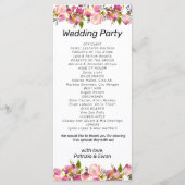 Romantische Roze Bloemen Randen Trouwflat Programmakaart (Achterkant)