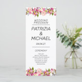 Romantische Roze Bloemen Randen Trouwflat Programmakaart (Staand voorkant)