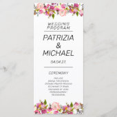 Romantische Roze Bloemen Randen Trouwflat Programmakaart (Voorkant)