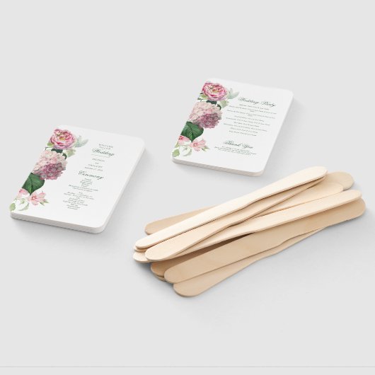 Romantische Roze Bloemen Tuin Bruiloftsprogramma Handwaaier (Niet-gemonteerd)