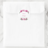 Romantische Roze Bloemen Waterverf Bruiloft Ronde Sticker (Tas)