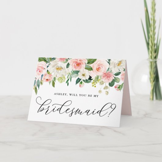 Romantische roze bloemen zullen je zijn mijn bride kaart (Voorkant)