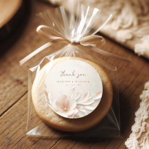 Romantische roze bloemenbruiloft bedankt ronde sticker