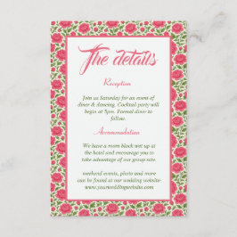 Romantische roze bloemenbruiloft details informatiekaartje
