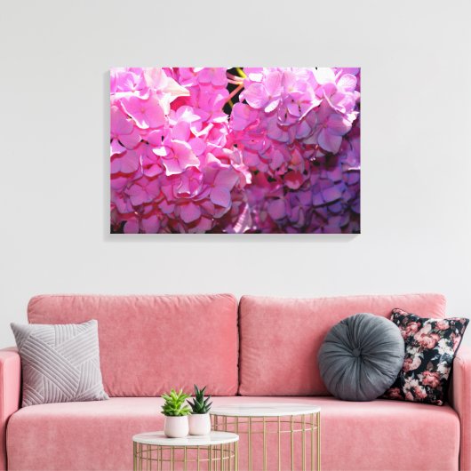 Romantische roze bloemenelegante hortensia's canvas afdruk (Insitu (Woonkamer))