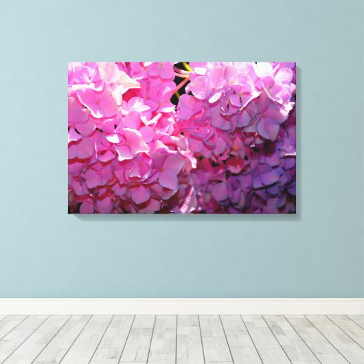 Romantische roze bloemenelegante hortensia's canvas afdruk (Insitu (Houten vloer))