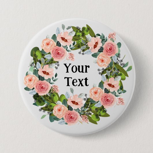 Romantische roze bloemenkrans revers Omhelzing Ronde Button 7,6 Cm (Voorkant)