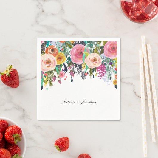 Romantische roze bloementuin Waterverf Servetten (Insitu)