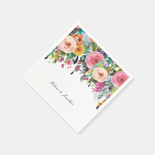 Romantische roze bloementuin Waterverf Servetten (Hoek)