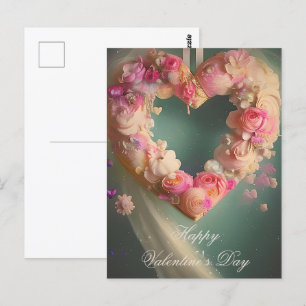 Romantische roze bloemhart valentijn briefkaart