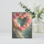 Romantische roze bloemhart valentijn briefkaart (Staand voorkant)