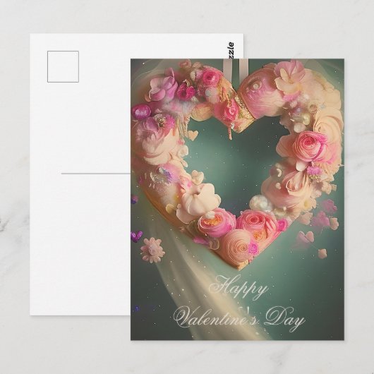 Romantische roze bloemhart valentijn briefkaart (Voorkant / Achterkant)